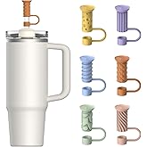 YOTIME Silicone Straw Covers Cap, 6 Pcs Reusable 0.39in/10mm Suction Cup Straw Toppers for Stanley Cup 40 30 oz, Multicolor
