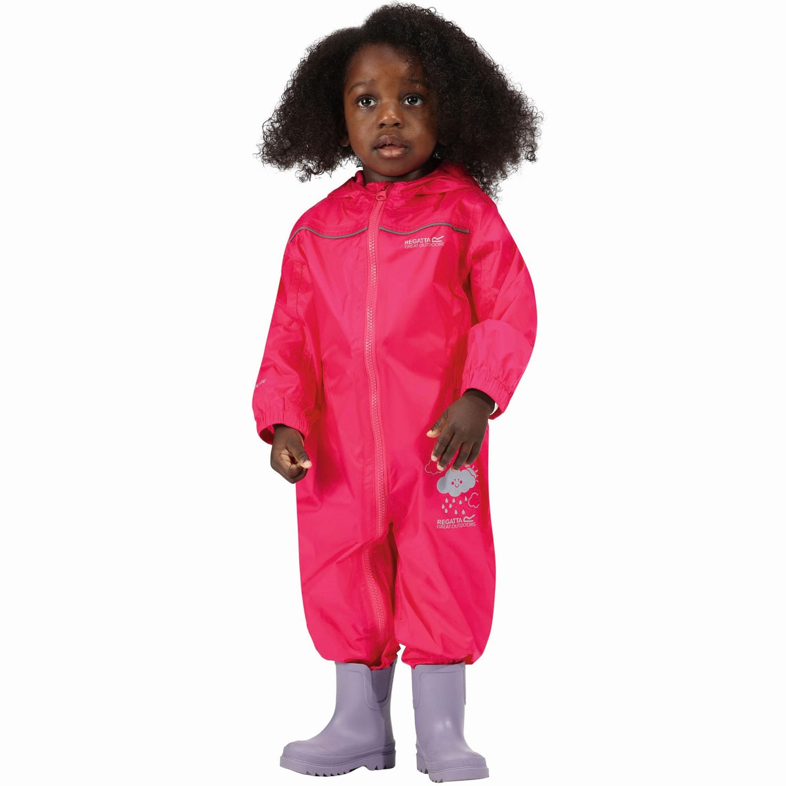 Regatta Unisex Kids All-in-One Waterproof Puddle Suit | Hooded, Durable, Water Repellent, Breathable & Lightweight Rain Suit with Reflective Trims for Boys and Girls