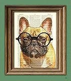 Grouchy McPoutypants the French Bulldog with round glasses illustration beautifully upcycled dictionary page book art print