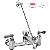Sepaitek 8 Center Commercial Mop Sink Faucet with Vacuum Breaker Wall Mount | Heavy-Duty Service Sink Faucet 3/4" Hose Thread &amp; Pail Hook Ceramic Valve, Industrial Janitorial Utility, Chrome Plated Brass