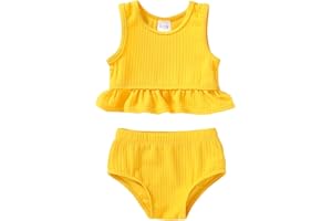 YOUNGER TREE Toddler Baby Girls Summer Swimsuit Sleeveless Striped Swimwear Two-Piece Suit Beach Bikini