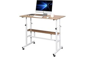 AIZ Mobile Standing Desk, Adjustable Computer Desk with Rolling Wheels, Home Office Double-layer Computer Workstation,Portable Laptop Table for Standing or Sitting,Adults or Children,Oak,39.4" x 23.6"