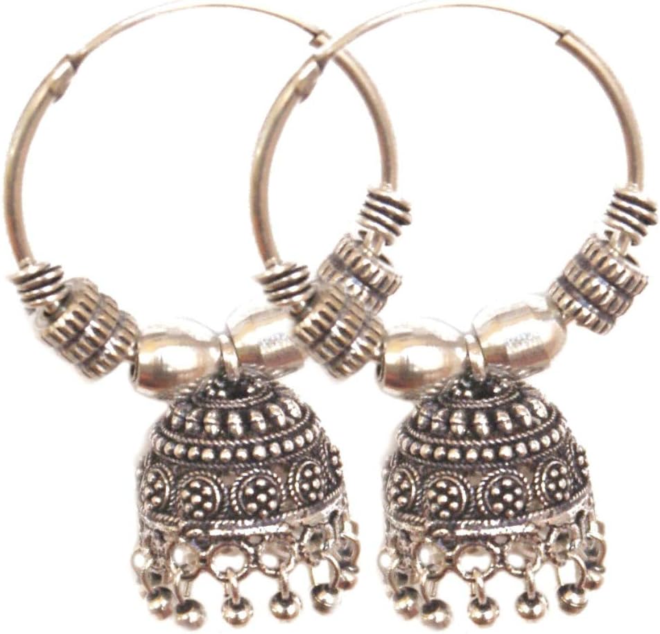 Pahal Traditional Designer Oxidized Small Silver Jhumka Earrings Hoop South Indian Wedding Jewelry Set