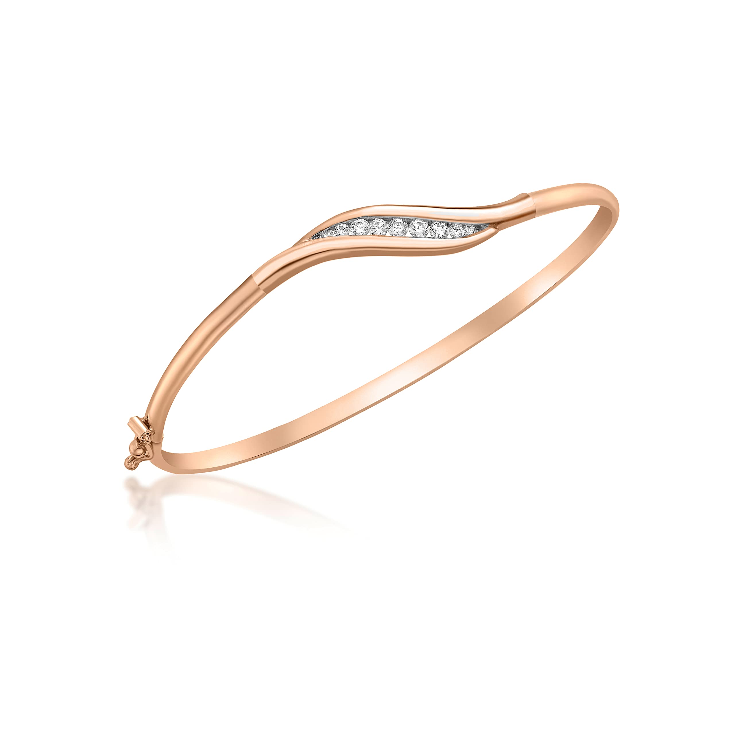 CARISSIMA Women's 9 ct Rose Gold Waxe Design Flexible Cubic Zirconia Bangle