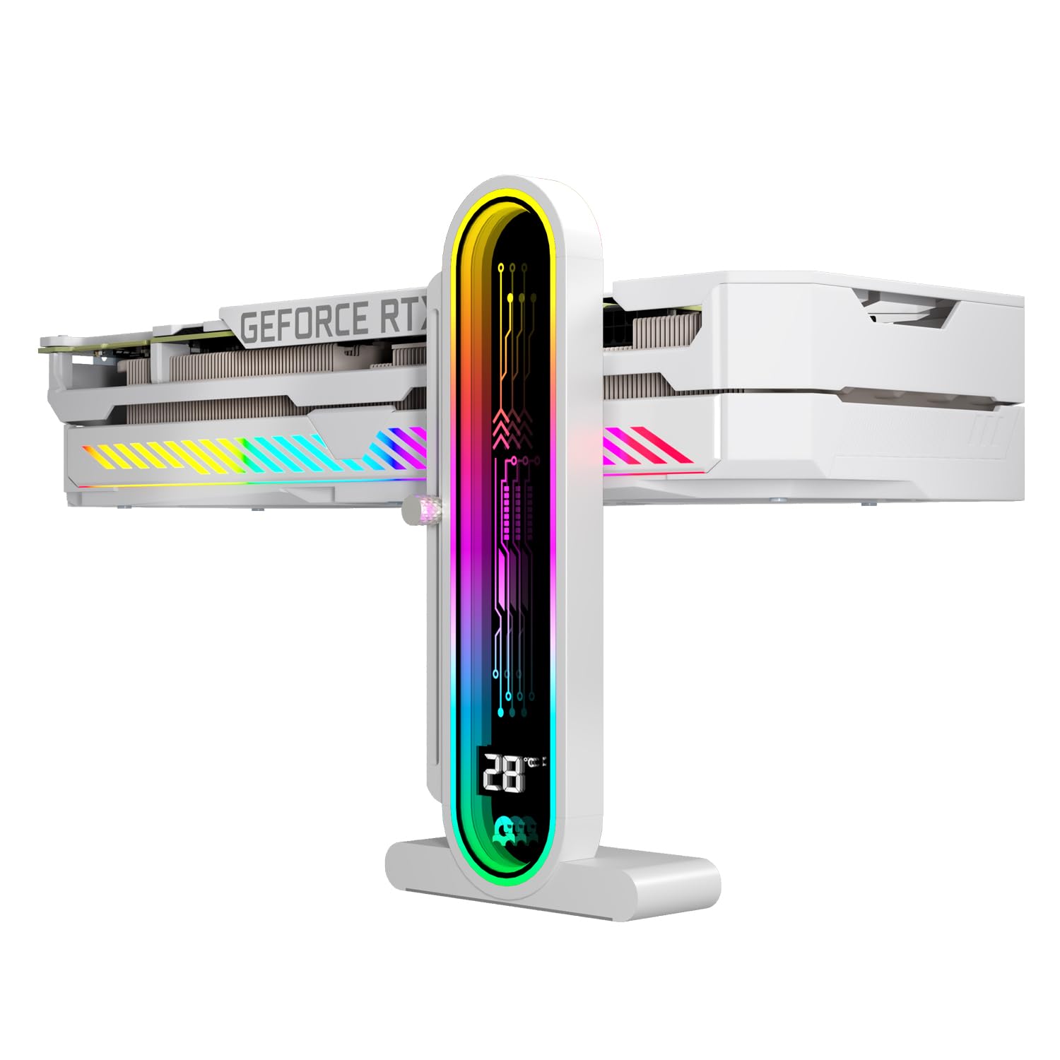 Photo 1 of ARGB GPU Support Bracket with Temperature Display?Ambient Case Temp??5V 3pin Universal GPU Bracket?Graphics Video Card Brace with Height Adjustable?DY7-White