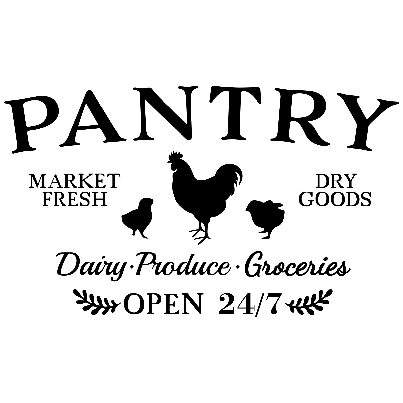 SUPERDANT PANTRY Wall Sticker Dry Goods Market Fresh Open 24/7 Glass Door Vinyl Art Lettering Wall Decal Sign for Kitchen Door Decor 43x25 cm