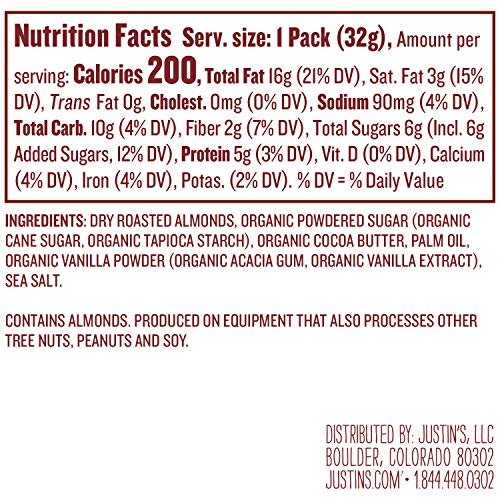 Justin's Vanilla Almond Butter Squeeze Packs, Glutenfree, Responsibly Sourced, Pack of 10 (1
