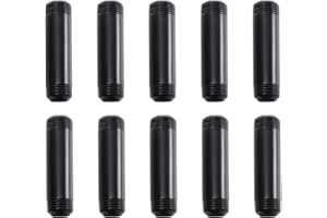 1/2" x 4" Black Painted Iron Pipe, Home TZH 10 Pack Black Paint Finish Threaded Metal Pipe Nipple for DIY Project/Furniture/Shelving Decoration (10, 4")