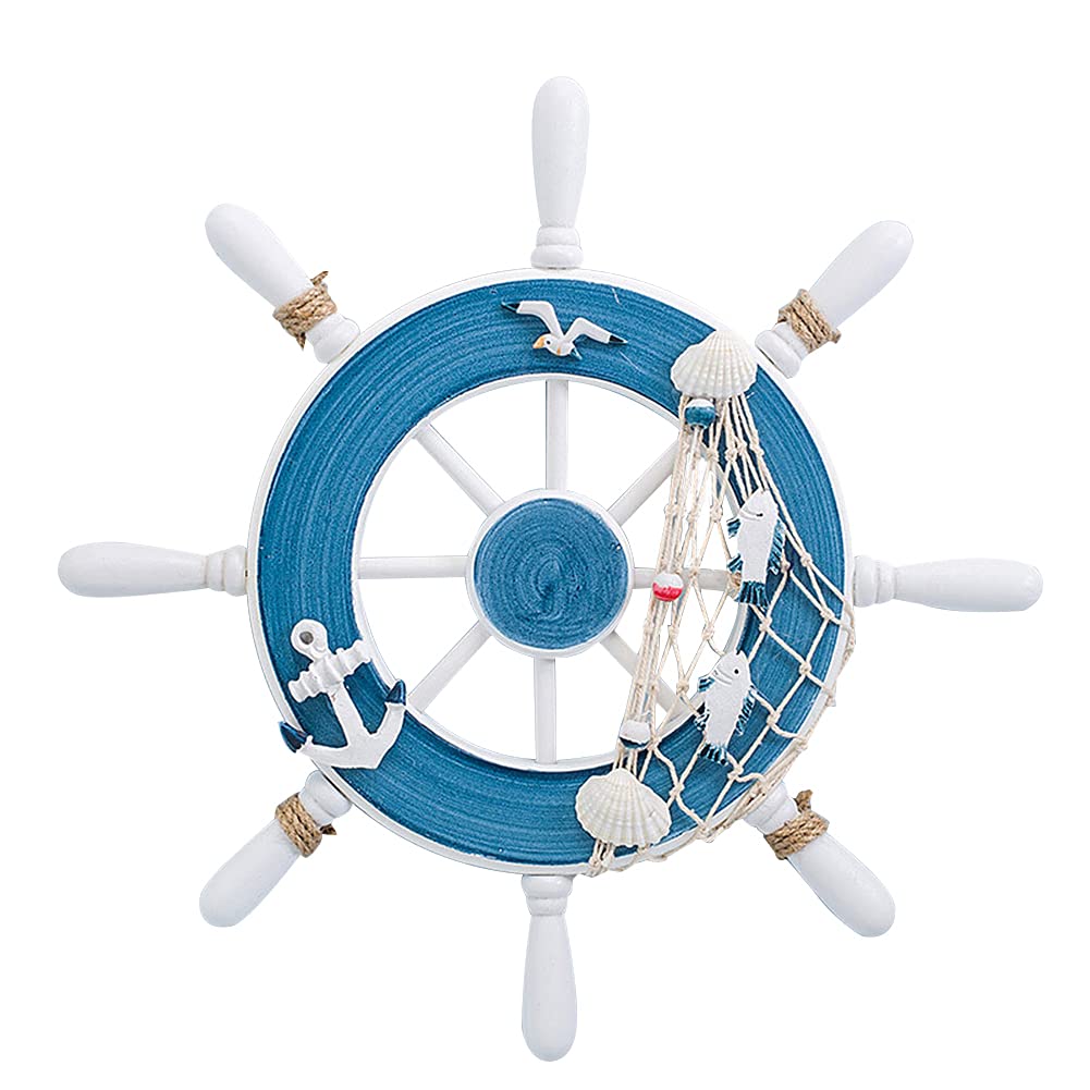 Uposao Nautical Decor Beach Wooden Ship Wheel and Wood Anchor with Rope Nautical Boat Steering Rudder Wall Decor Door Hanging Ornament Beach Theme Home Decoration