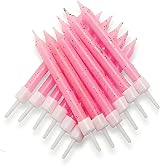 Anniversary House Pink Glitter Candles Set 12 with Holders 7.5cm Premium Cake