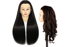 WEIRAN Mannequin Head with 80% Human Hair for Hair Styling Practice 26-28 Inch Straight Hair Training Head for Cosmetology Barber Hairdresser Students and Professionals (Bark brown 4#)