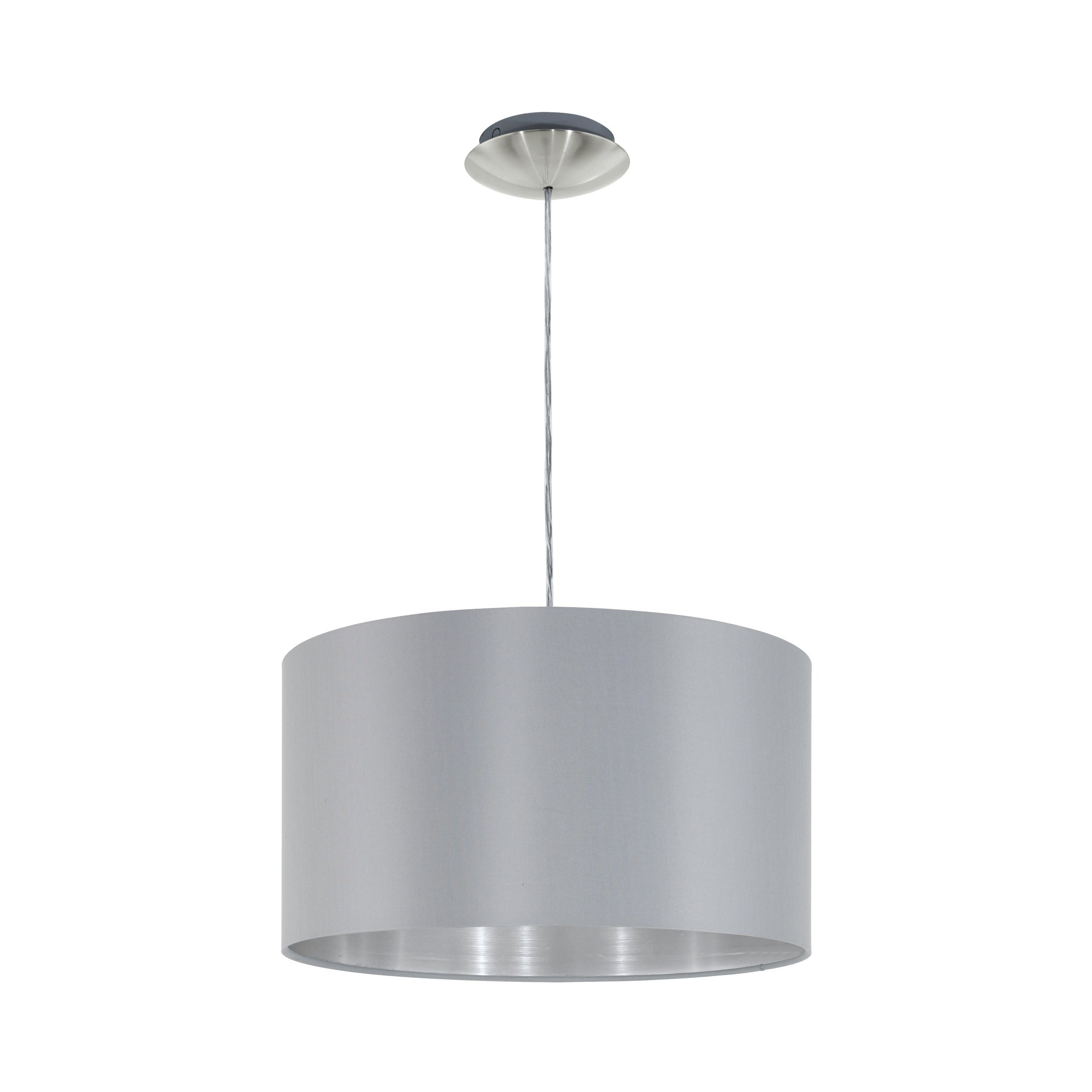 Eglo Pendant Lamp Maserlo, 1-Flame Textile Pendant Light, Hanging lamp Made of Steel and Fabric, Colour: Matte Nickel, Grey, Silver, Socket: E27, Ø: 38 cm