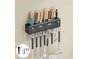Wolpin Kitchen Shelf Stainless Steel Wall Mount Knife Holder Spatula Ladle Holder Hooks Storage Rack High Grade Metal Multi-P