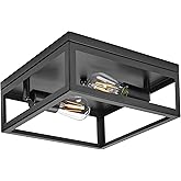 Maxxima Indoor/Outdoor Flush Mount Ceiling Light Fixture, 2-Light Square Farmhouse Close to Ceiling Entryway Light, Black, Bu