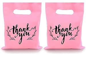 KEEPARTY 100 PCS Small Thank You Merchandise Bags Plastic Goodie Bags Party Favor Bags for Birthday Party Baby Shower Wedding Merchandise Gifts Trade Shows (Pink)