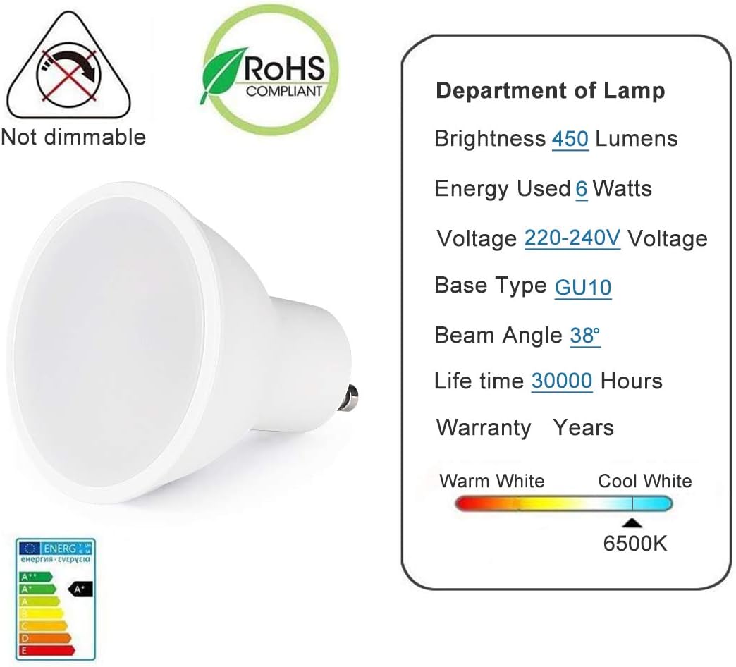 Vicloon GU10 LED Light Bulbs, 5 pcs 6W GU10 LED Bulb, 40W Incandescent Bulb Equivalent, 50W Halogen Bulb Equivalent - Image 4