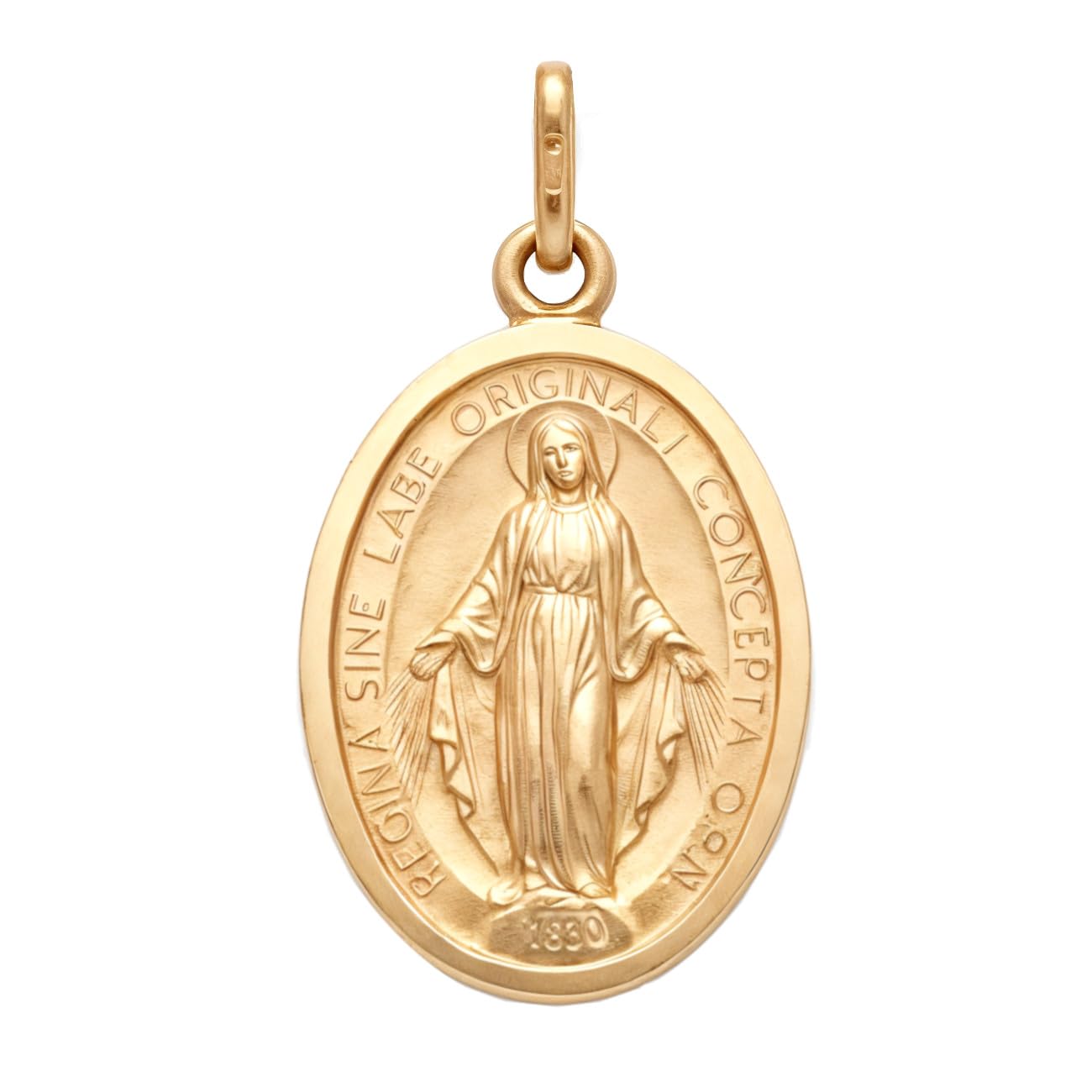 Alexander Castle Solid 9ct Gold Miraculous Medal Catholic Pendant - 18mm x 14mm Miraculous Medal PENDANT ONLY with Jewellery Gift Box - Matt Finish