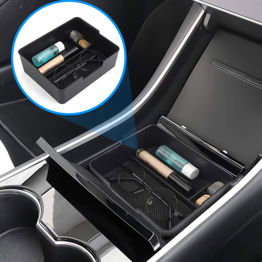 Mizzuco Organizer for Tesla Model 3 2017 2018 2019 Center Console Armrest Organizer Tray Glass Holder Pallet Storage Box Container