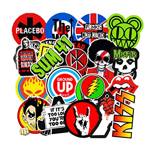 Band Stickers Rock and Roll Music Stickers, 100 Pcs/Pack Vinyl Waterproof Stickers for Personalize Laptop, Electronic Organ Guitar Piano Helmet Skateboard Luggage Graffiti Decals (Stickers - A1)