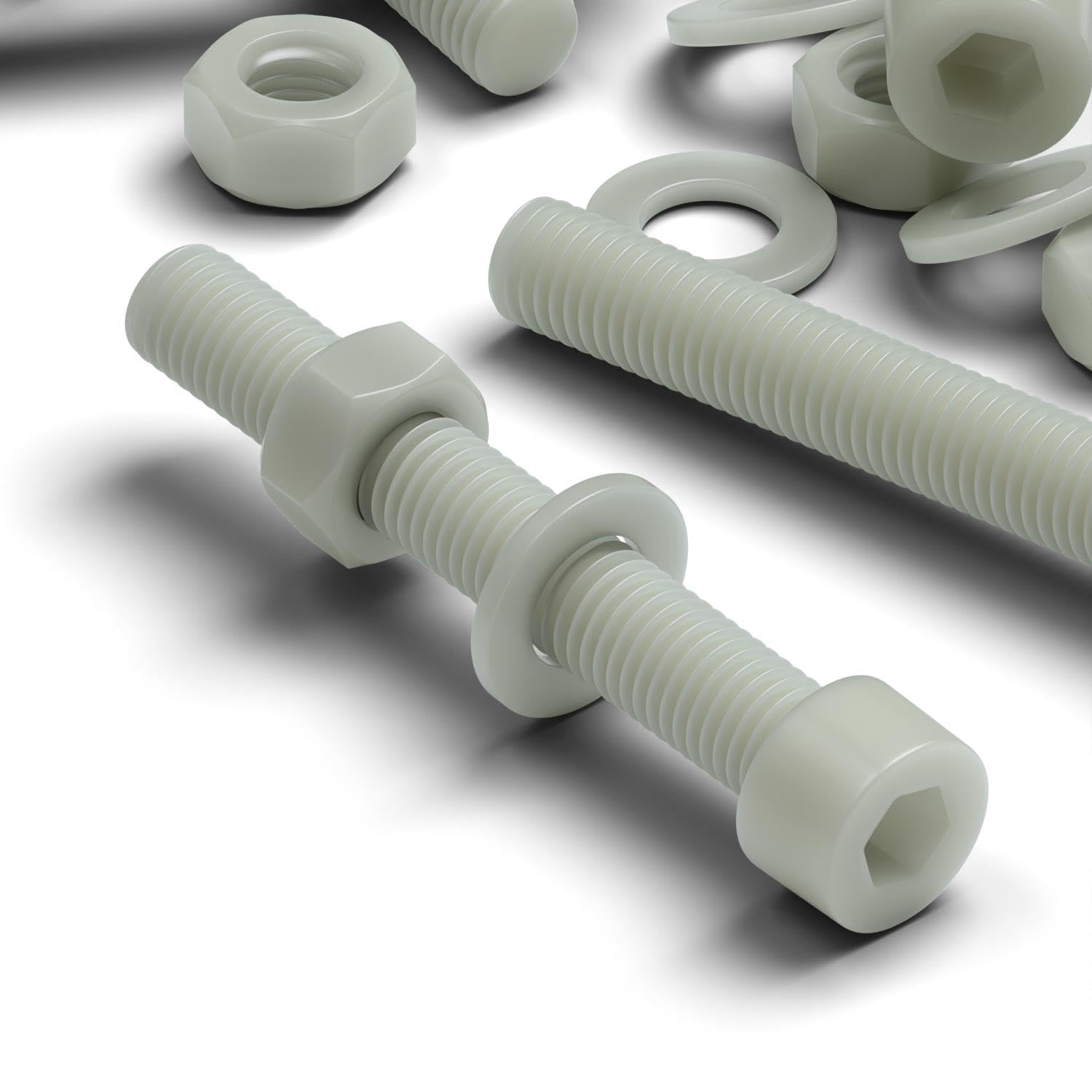 20x Glass Filled Reinforced Super Nylon Socket Head, M8 x 60mm, Plastic Nuts and Bolts, Washers, Hexagon.
