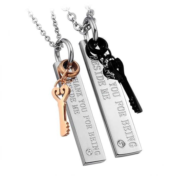 Valentinstag Geschenk Sissi jewelry Schmuck Edelstahl Pärchen Halsketten mit Gravur verliebte paare ketten mit Schlüssel Für 