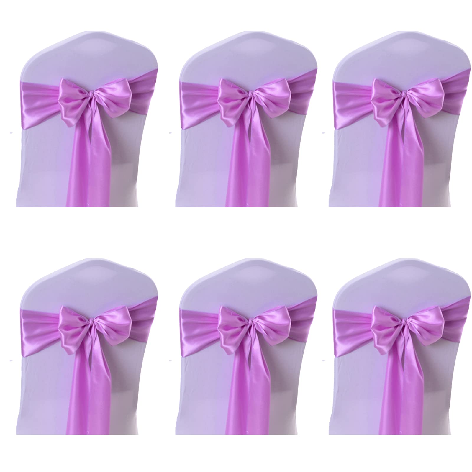 CHENGZI Pack of 6 Party Decoration Satin Chair Sashes, Satin Bow Tie Soft Chair Sash Bow Ribbon for Wedding, Banquet, Birthday, Event Decoration (PinkPurple)