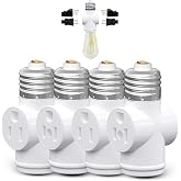 4 Pack, Light Socket to Plug Adapter, Convert E26 Light Socket to 3-Prong Outlet Adapter and Light Bulb Socket (White)