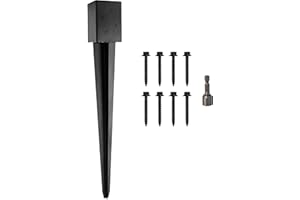 LADECH 4x4 Fence Post Anchor Ground Spike 36” Length Metal Black Powder Coated – Mailbox Post Anchors – Fit 3.5x3.5 Wood Post