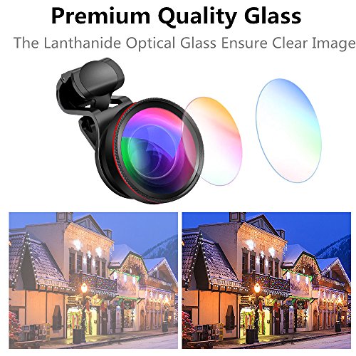 Phone Camera Lens, 2 in 1 Clip-On Lens Kit 0.45X Super Wide Angle Lens & 12.5X Macro Lens for iPhone, Samsung, Android and Other Smartphones (Black)