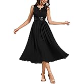 Ever-Pretty Women's Elegant Round Neck Chiffon A-Line Sequins Waist Midi Wedding Guest Dress 03955