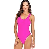 YELAIVP Women's Retro Scoop Neck Padded One Piece Swimsuits High Cut Low Back Bathing Suits Swimwear