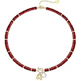 Btysun Initial Necklaces for Women, A Necklace Gold Red Agate Gemstone Necklace Stocking Stuffers for Women Teens Birthday Christmas Gifts for Her Summer Beach Jewelry