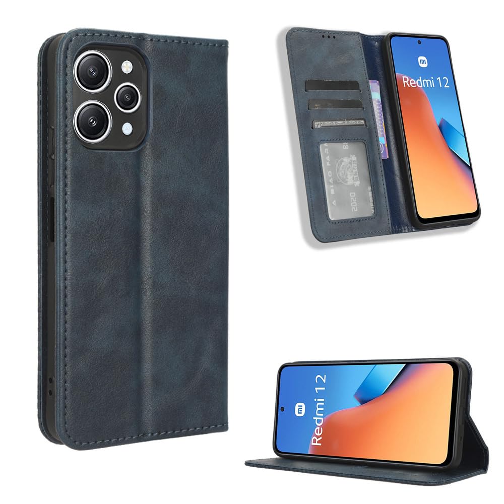 COMAKU Compatible with Xiaomi Poco M6 Pro Case Leather - Flip Cover Protection magnetic Phone Case wallet with Card Holder - Blue