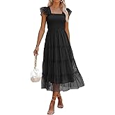 ANRABESS Women Summer Floral Midi Dress Sleeveless Boho Flowy Smocked RuffleTulle Beach Vacation Wedding Guest Party Dresses