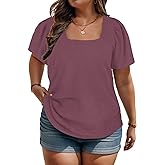 VISLILY Womens-Plus-Size-Tops Summer Puff Short Sleeve T Shirts Square Neck Tees Loose Fashion Tunics XL-5XL