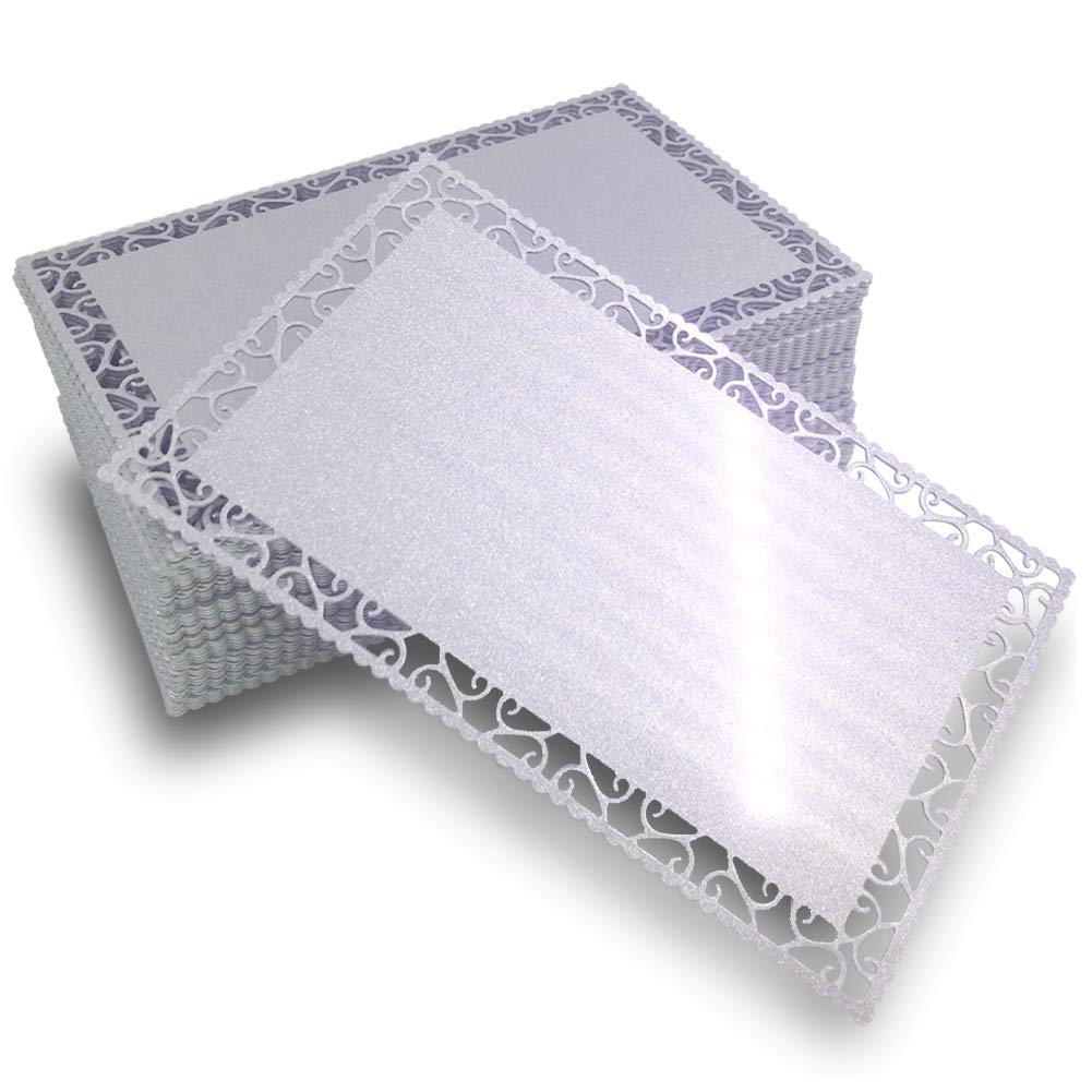 Ebamaz 50pcs Thick 0.45mm Sublimation Metal Business Cards Aluminum Blanks 3.4x2.1X0.018 inch for Color Print/UV Print/Custom Laser Engrave (Pearl Silver Hollow Cut Edge)