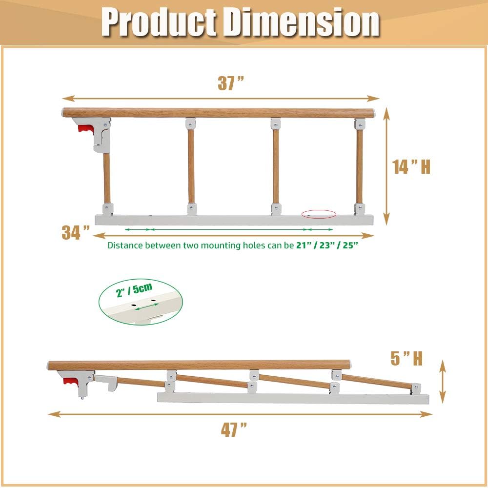 Bed Rails Safety Assist Handle Bed Railing for Elderly & Seniors, Adults, Children Guard Rails Folding Hospital Bedside Grab Bar Bumper Handicap Medical Stand Assistance Devices (Wooden Grain): Kitchen & Dining