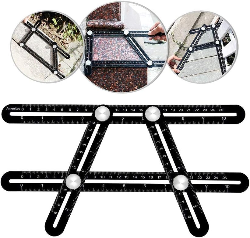 Multi-Angle Measuring Ruler Template Tool, Universal Angle Measuring Instrument, Aluminum Alloy six-fold Ruler Tile Opening Locator mud Tile Floor Tile Glass Universal Universal Puncher