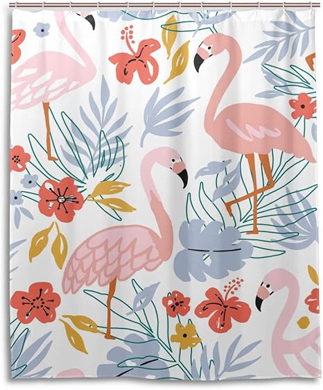 Amazon シャワーカーテン 防水 防カビ 加工 浴室 カーテン 風呂カーテン フラミンゴ 花 おしゃれ かわいい 防水 間仕切り 遮像 目隠し用 リング付属 取り付け簡単 150 180cm 北欧 Mskyoo シャワーカーテン ホーム キッチン オンライン通販