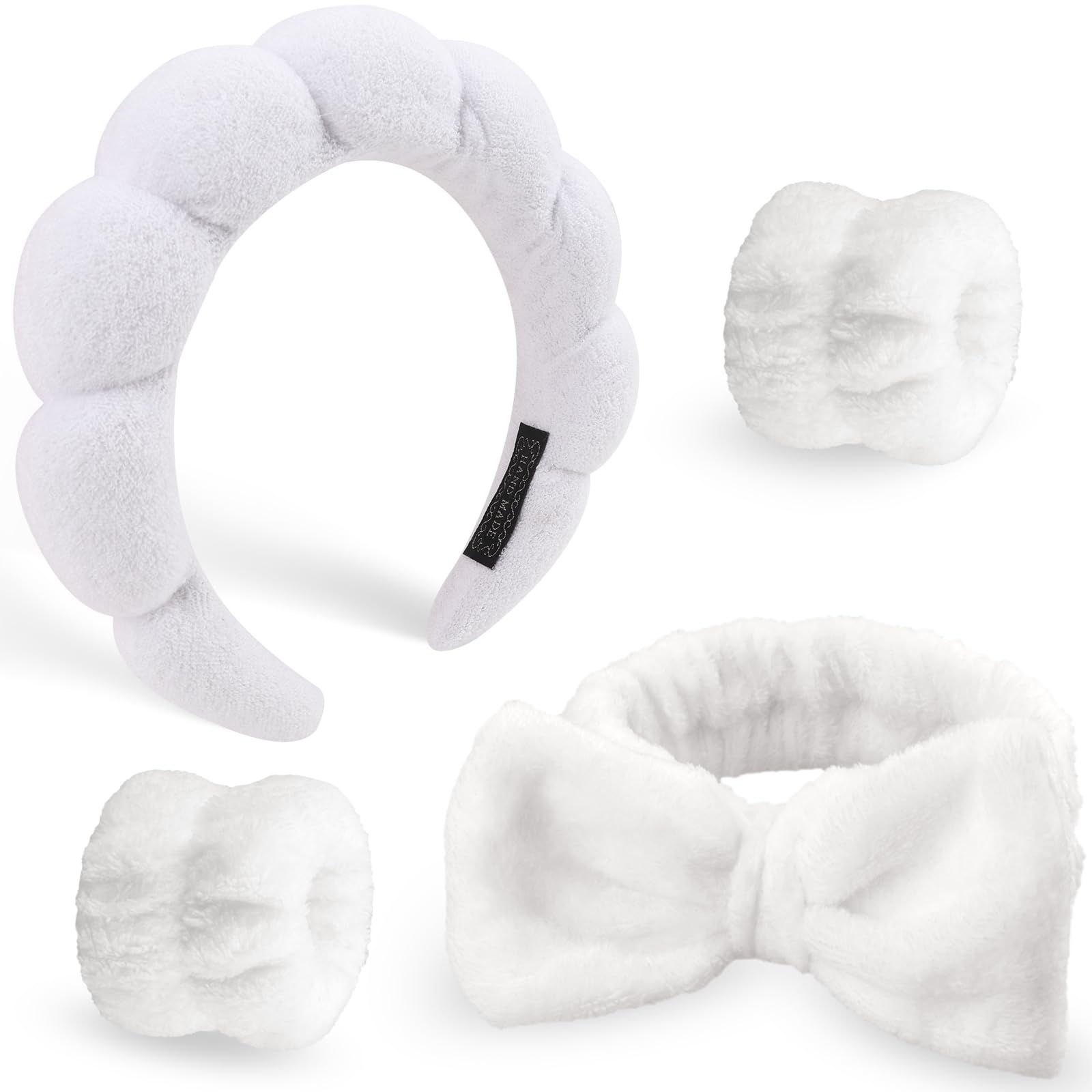 DRESHOW Spa Headband for Washing Face Skincare Hairbands Face Washing Wristband Set Makeup Terry Cloth Towel Headbands for Skincare Sponge Puffy Make Up Hair Band for Women Girls