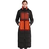 Venustas Women's Maxi-Length Heated Down Jacket, Recycled Long Electric Winter Puffer Coat with Battery