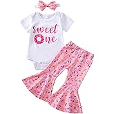 Eadrioss 3Pcs Toddler Baby Girls Birthday Outfit 1-5T Sweet/Groovy Short Sleeve Shirts Bell Bottom Headband