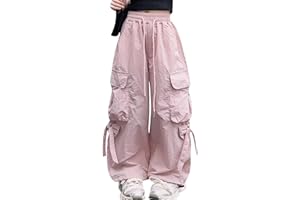 HAPPY CHERRY Girls Cargo Jogger Pants with Bowknots High Elastic Waist Baggy Pants Hip Hop Trousers Casual Streetwear