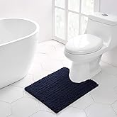 Walensee Bathroom Contour Rug Non Slip Toilet U Shaped Bath Mat (20x24, Navy) Water Absorbent Super Soft Shaggy Chenille Machine Washable Dry Extra Thick Perfect Absorbant Best Plush Carpet