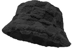 Glory Max Winter Fluffy Plush Bucket Hat Cozy Faux Fur Wide Brim Adjustable Size for Women