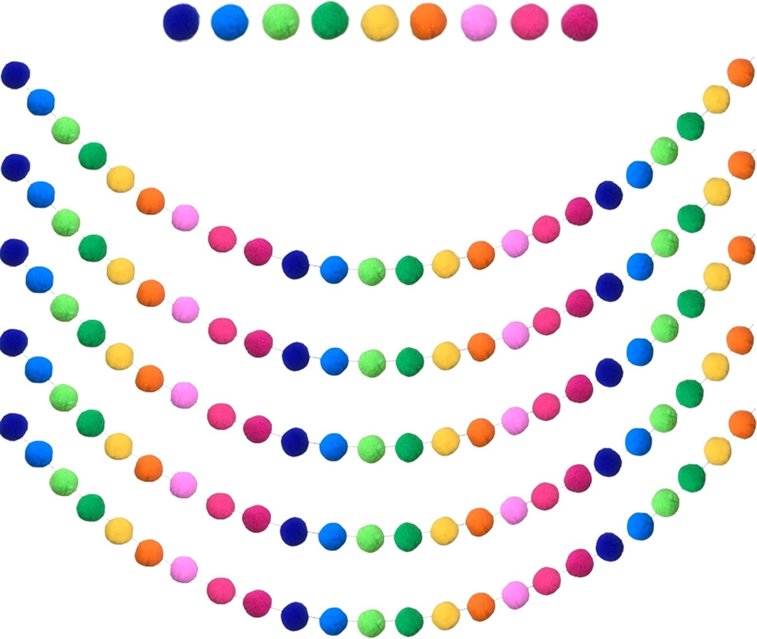 Wreaths, Garlands & Swags - 5 Pieces Ball Garland Colorful Pom Pom Garland 6.5 Feet Long 24 Balls Ball Garlands for Party Home Decoration