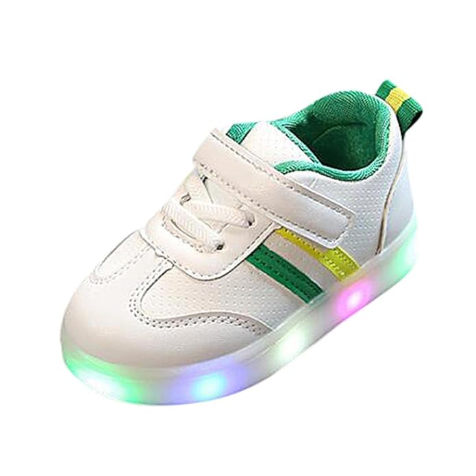 FNKDOR Baby Kleinkind Kinder LED Leuchtschuhe Weiß Turnschuhe Striped Sneaker