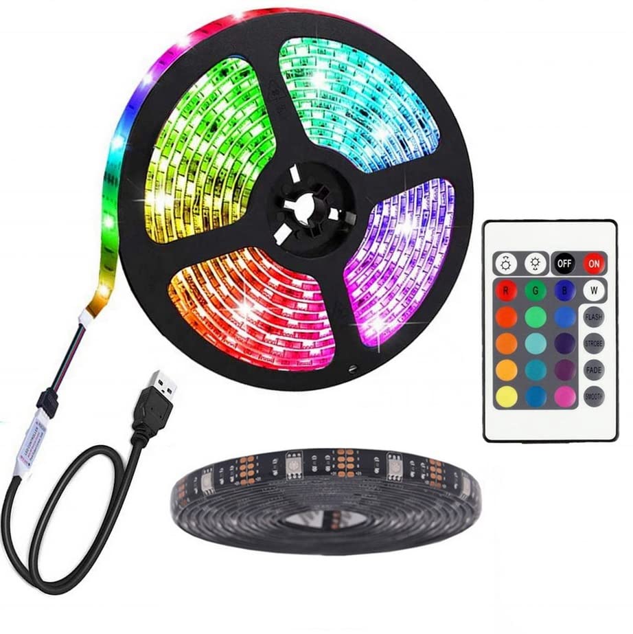 Party Balloons USB Powered RGB LED Strip Lights 1-5m, DIY Indoor Decoration, Ideal for TV, Room, Home, Kitchen 24 Keys Infrared Remote RGB 5050 Light with 16 Colours (4m (13.12 Feet))