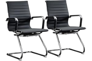 BoisKom Office Guest Reception Chair Set of 2, Conference Room Chairs Waiting Room Chairs 2 Pack, Modern Leather Office Desk Chair No Wheels.（Black）