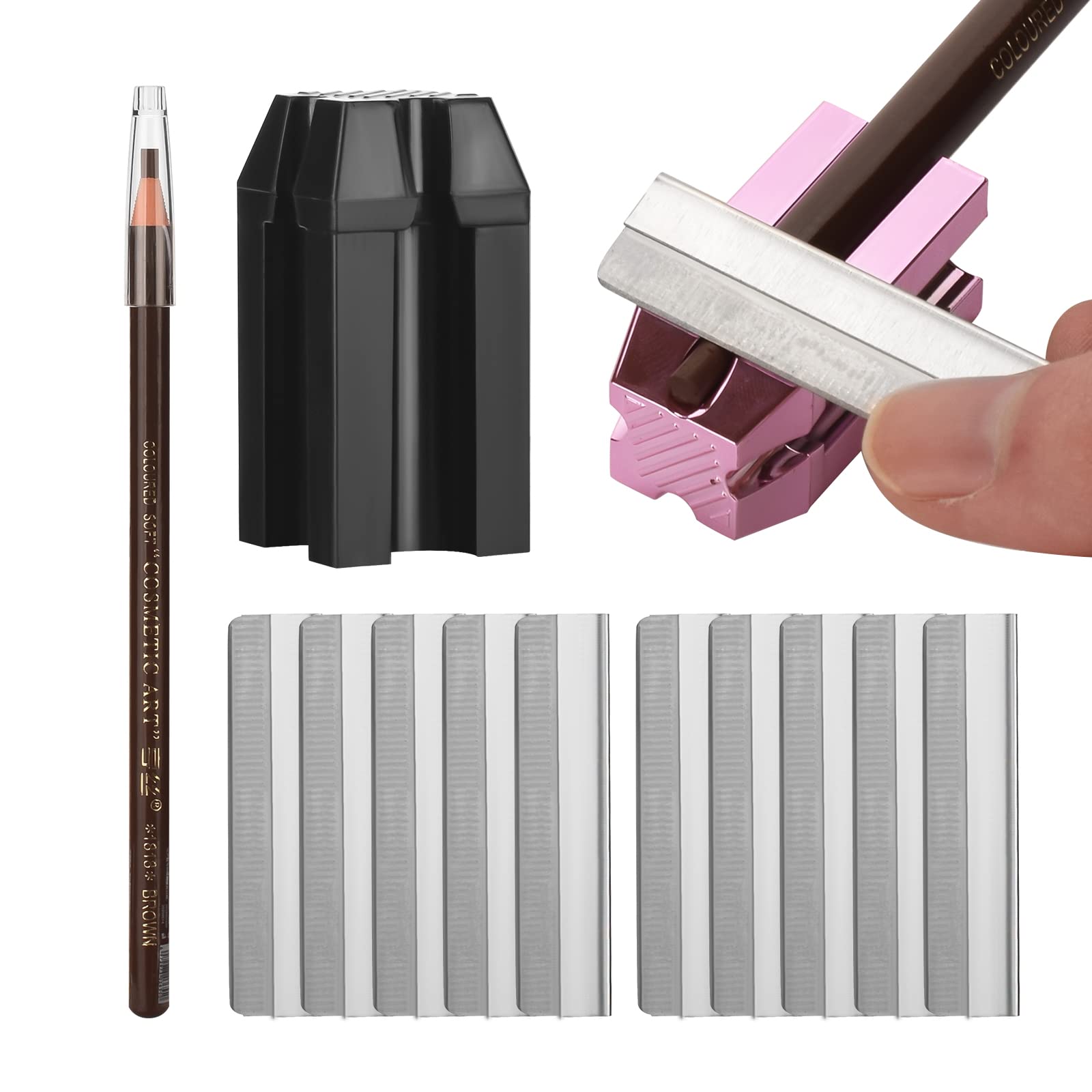 ATOMUS 2pcs 4 in 1 Eyebrow Makeup Sharpener 10pcs Eyebrow Trimmer Eyebrow Pencil Set for Makeup and Microblading Eyebrow